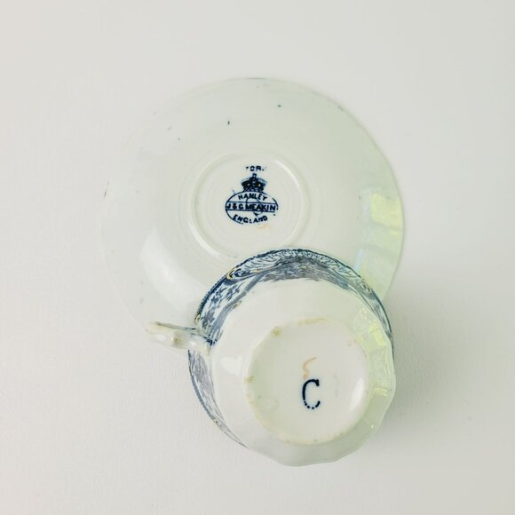 Antique J&G Meakin York Flow Blue Teacup and Saucer Gilded Gold c.1890-1910 - Picture 8 of 14